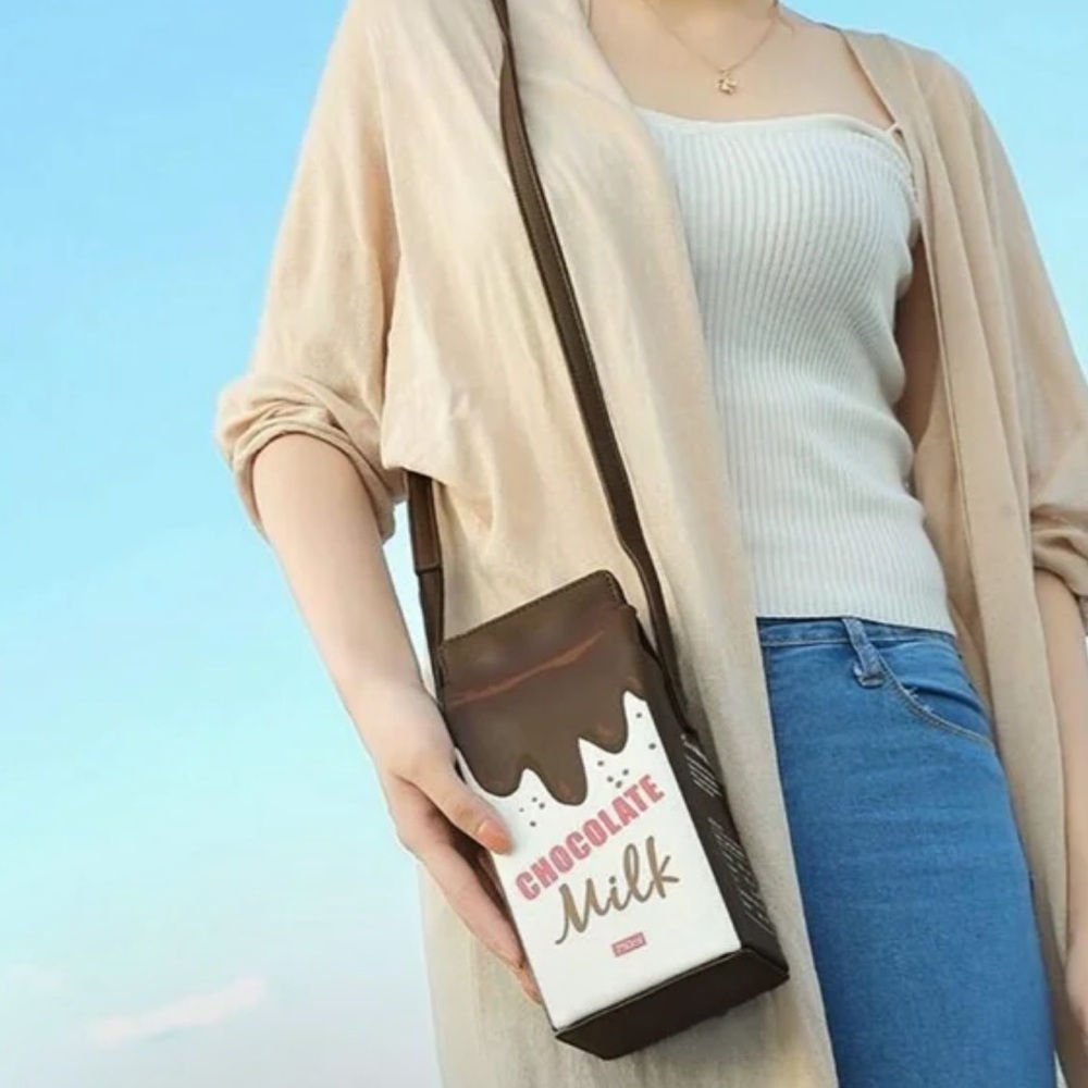 🥛🤎Spilled Chocolate Milk Carton Crossbody Bag